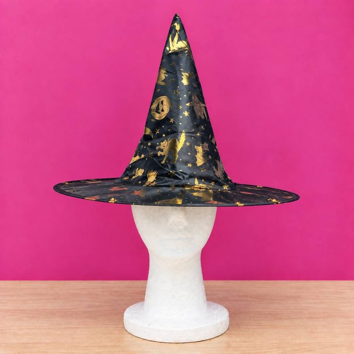 Sombrero de Bruja - Negro/Dorado Material Fuerte