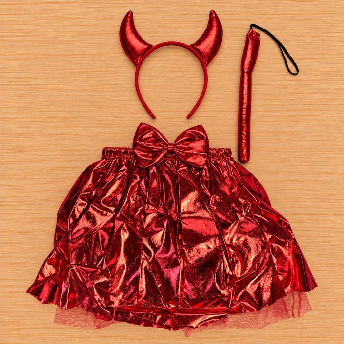 Set de Diablita con Tutu, Cintillo, Lazo y Colita - Rojo Metalizado