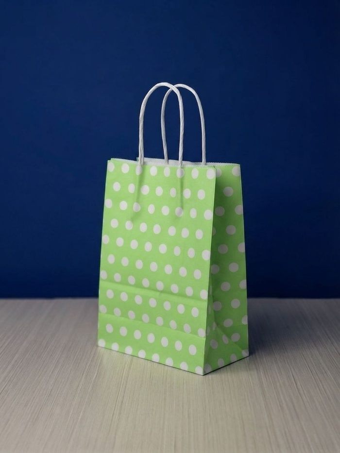 Bolsa Kraft Estampada (M) - Verde/Puntos Blancos