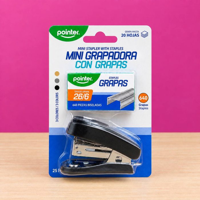 Mini Grapadora Con Grapas 26/6 - Pointer