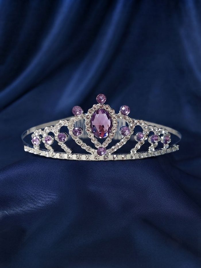 Corona De Metal Ref 4630 - Plata Con Piedras Moradas