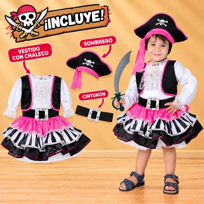 Disfraz Pirata Deluxe Bebe Fucsia - Talla 18-24 Meses