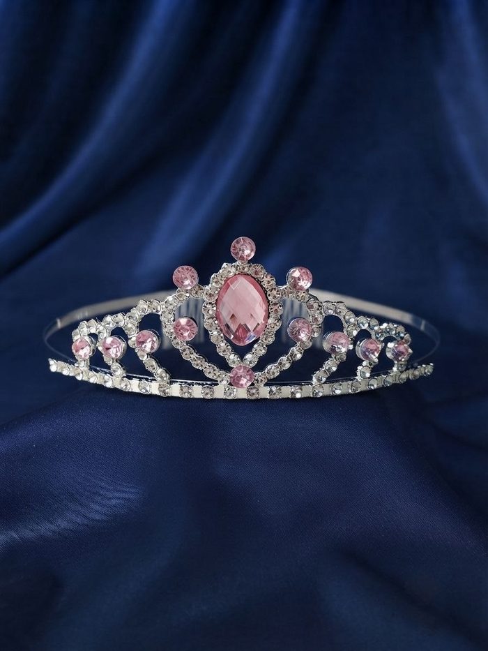 Corona De Metal Ref 4630 - Plata Con Piedras Rosa