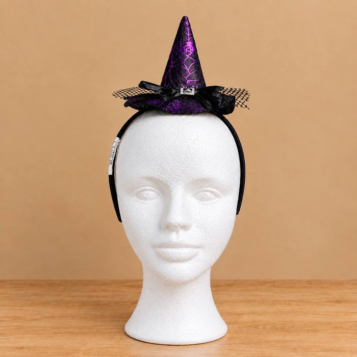 Cintillo de Halloween - Bruja Fondo Negro Estampado de Araña