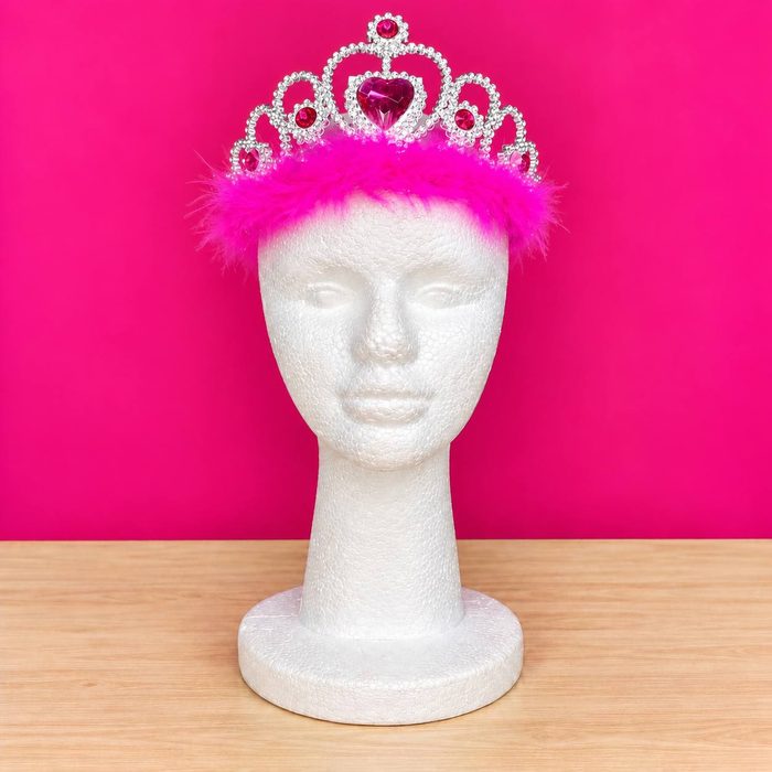 Corona Plástica Afrodita - Plateada C/Marabu Fucsia