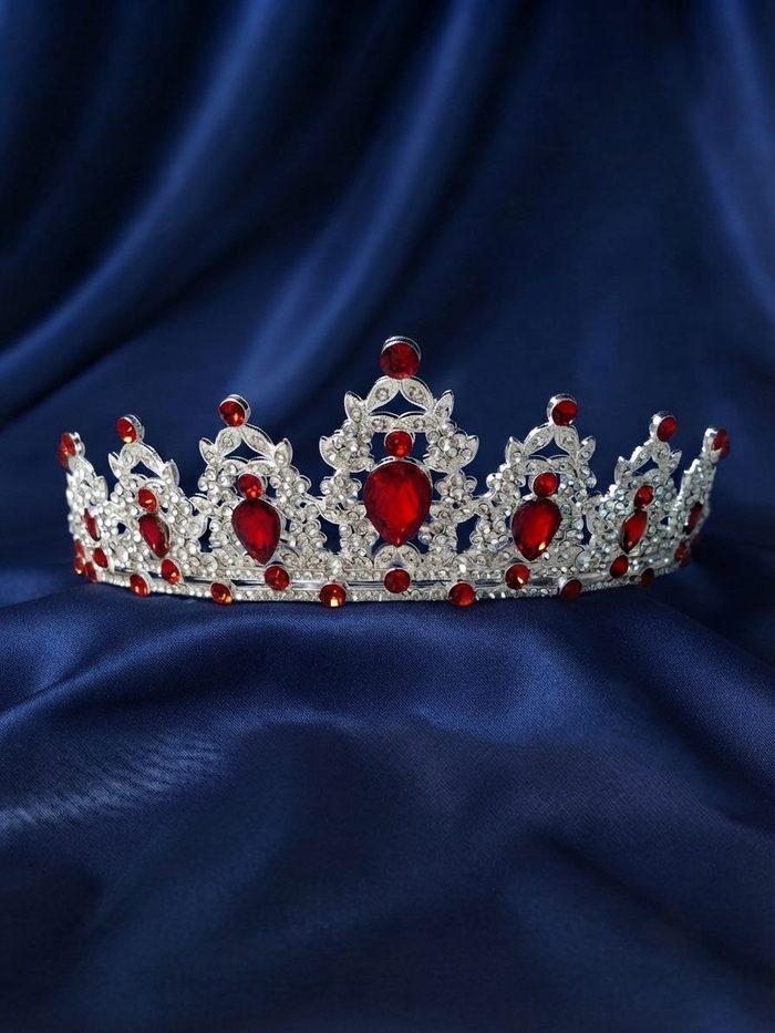Corona De Metal - Plateada Con Piedras Roja 3190