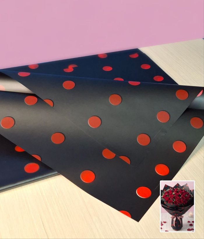 Papel Coreano Negro Con Puntos Rojos