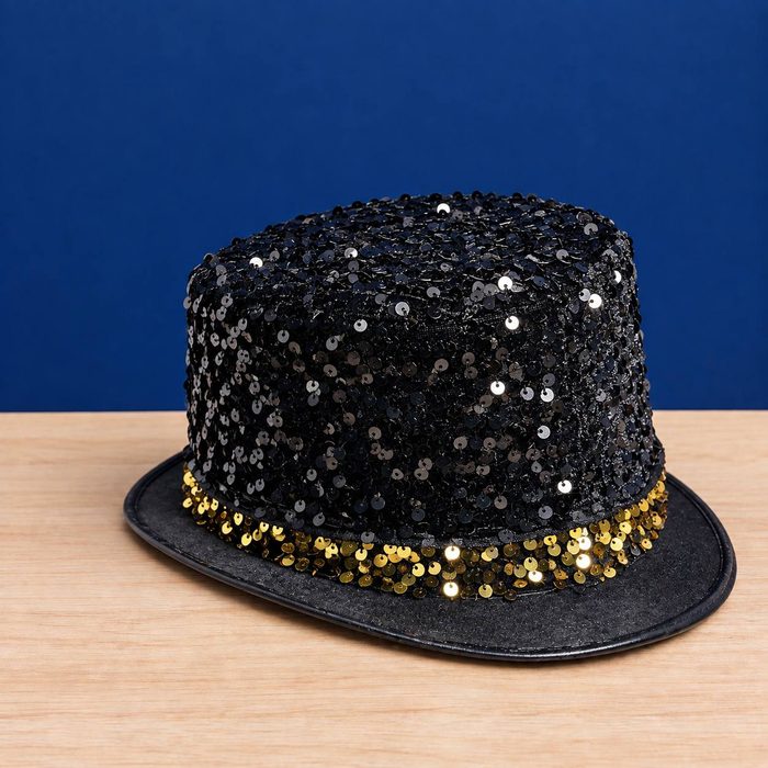 Sombrero de Copa Negro con Lentejjuelas Negro y Dorado