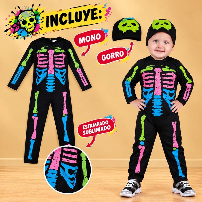 Disfraz Calavera Multicolor Bebe - Talla 18 - 24 Meses
