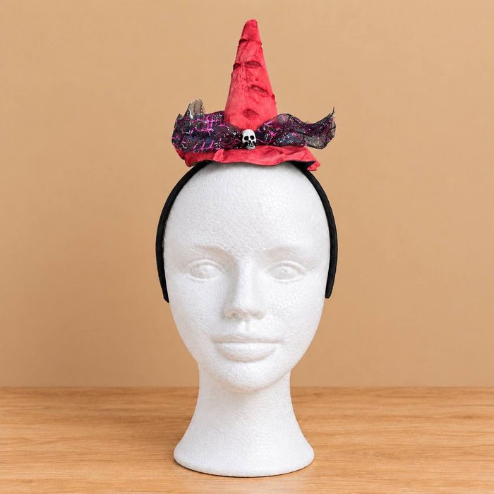 Cintillo Hallowen - Sombrero Rojo con Lazo. Calabaza, Araña y Ojos