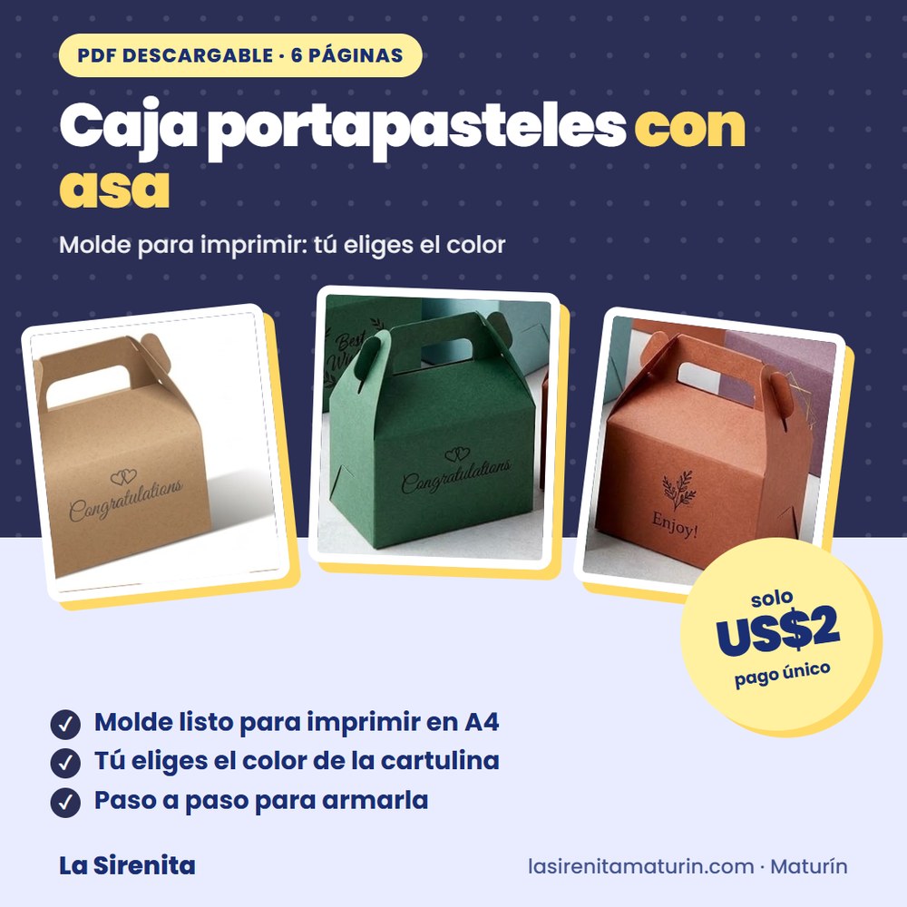 Guía Pdf: Caja Portapasteles con Asa (Molde para Imprimir)