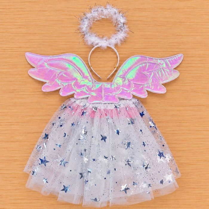 Set de Angel con Alas, Tutu de Estrellas y Halo - Blanco
