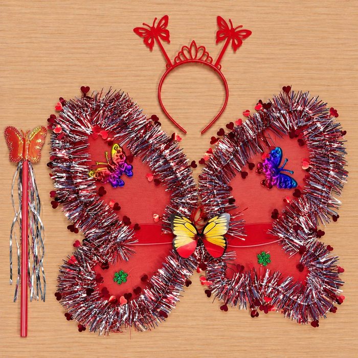 Alas de Mariposa con Viruta Metalizada - Rojo