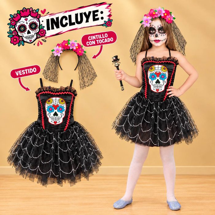 Disfraz Catrina C/Calaveras - Talla 8