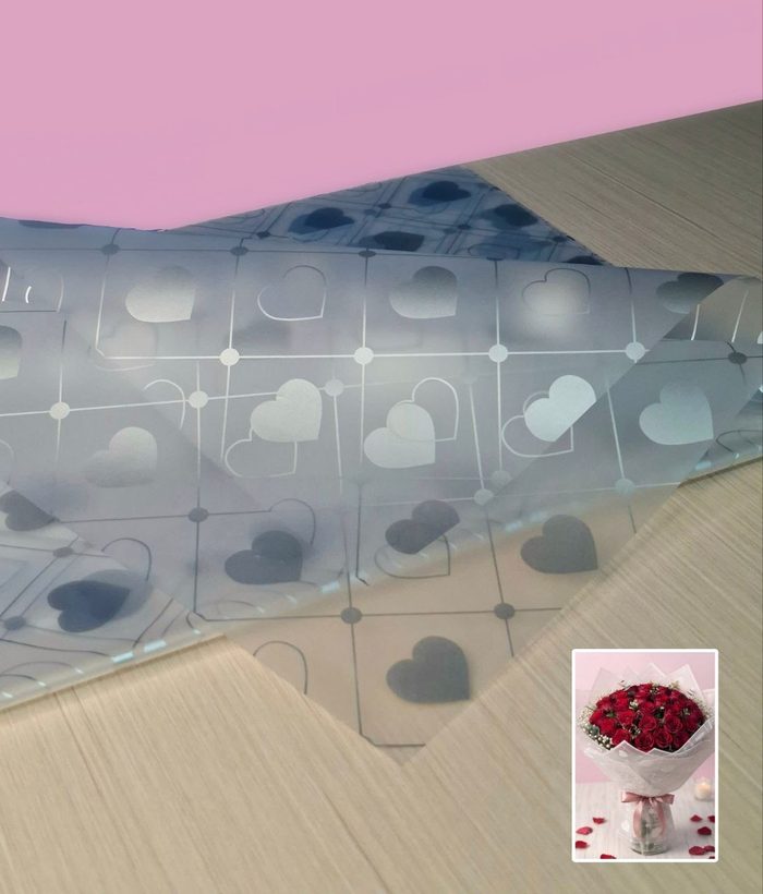 Papel Coreano Traslucido Corazones Plateados