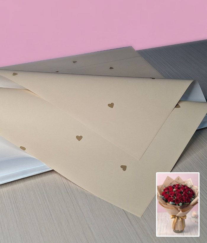Papel Coreano Bitono Opaco Corazon Beige