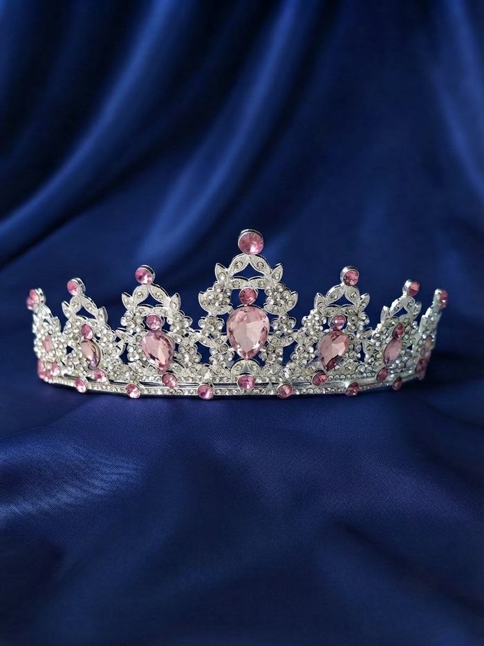 Corona De Metal - Plateada Piedras Rosadas 3190