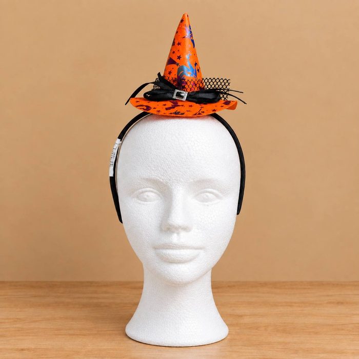 Cintillo de Halloween - Bruja Fondo Naranja con Estapado