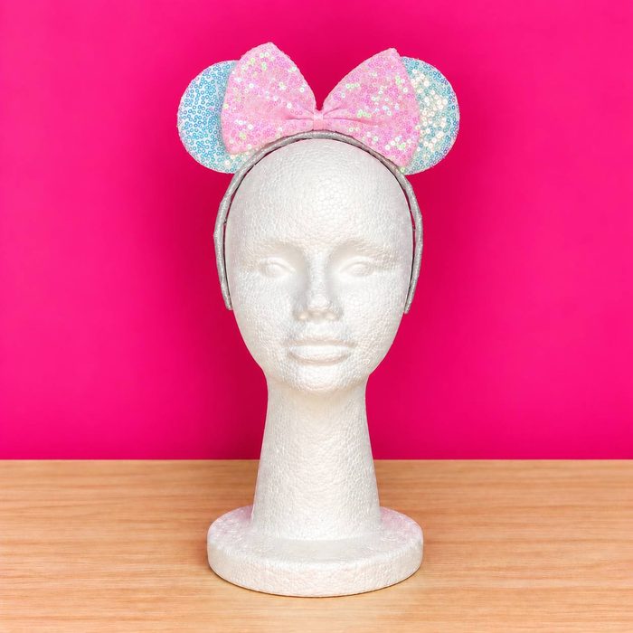 Cintillo Minnie Blanco Tornasol C/Lazo Rosado