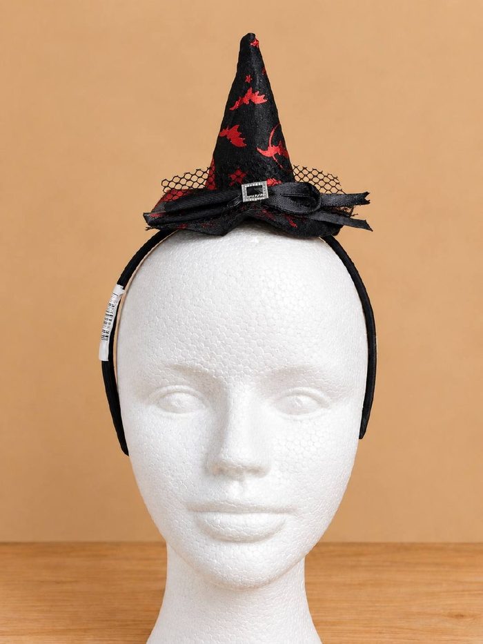 Cintillo Halloween - Bruja Fondo Negrop Estampdo Rojo