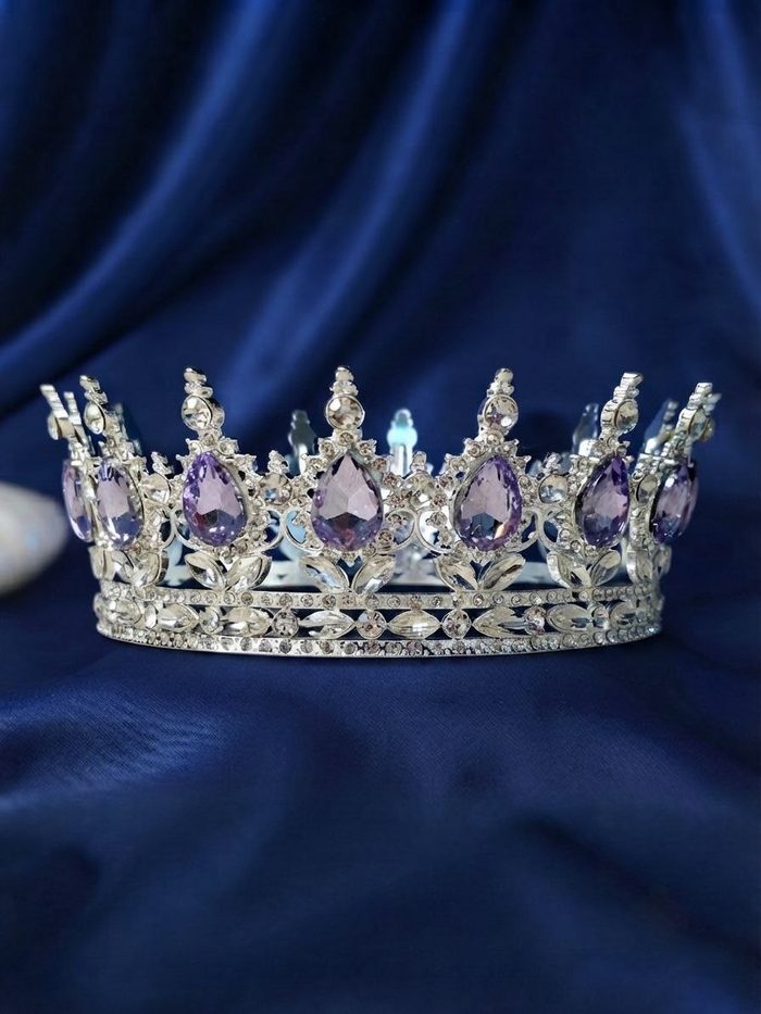 Corona De Metal Redonda - Plateada Con Piedras Lila 7893