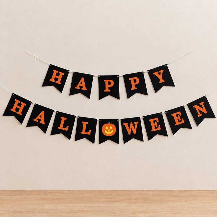 Banderin Happy Halloween - Negro Letras Naranja