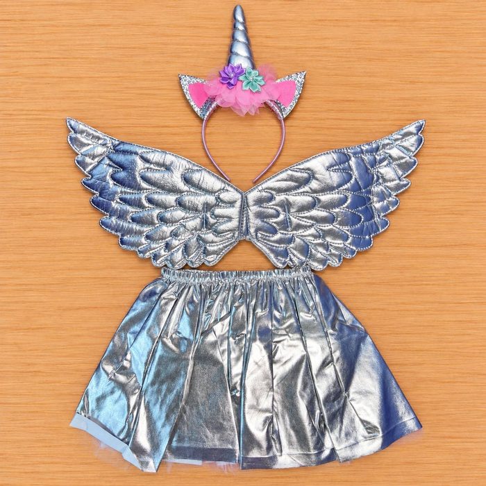 Set de Tutu y Cintillo de Unicornio Plateado