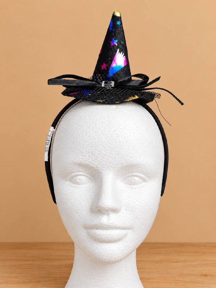 Cintillo Halloween - Bruja Fondo Negro Estampado Multicolor