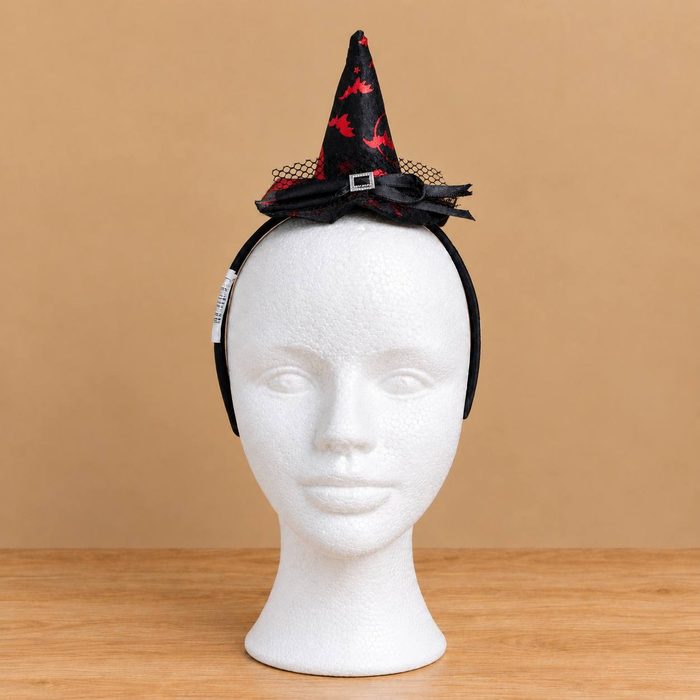 Cintillo Halloween - Bruja Fondo Negrop Estampdo Rojo