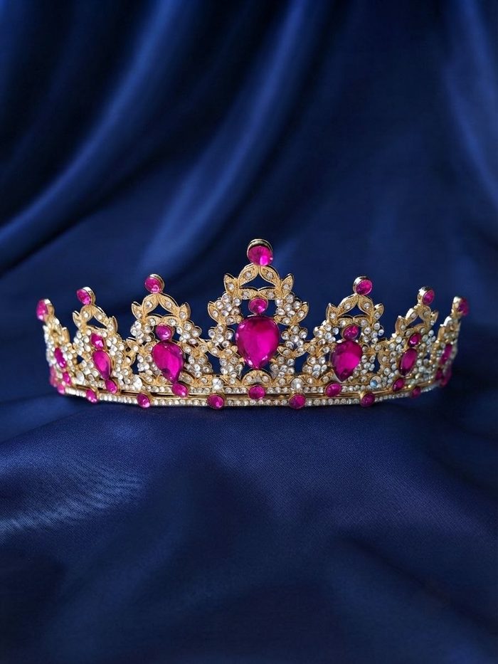 Corona De Metal - Dorada Piedras Fucsia 3190