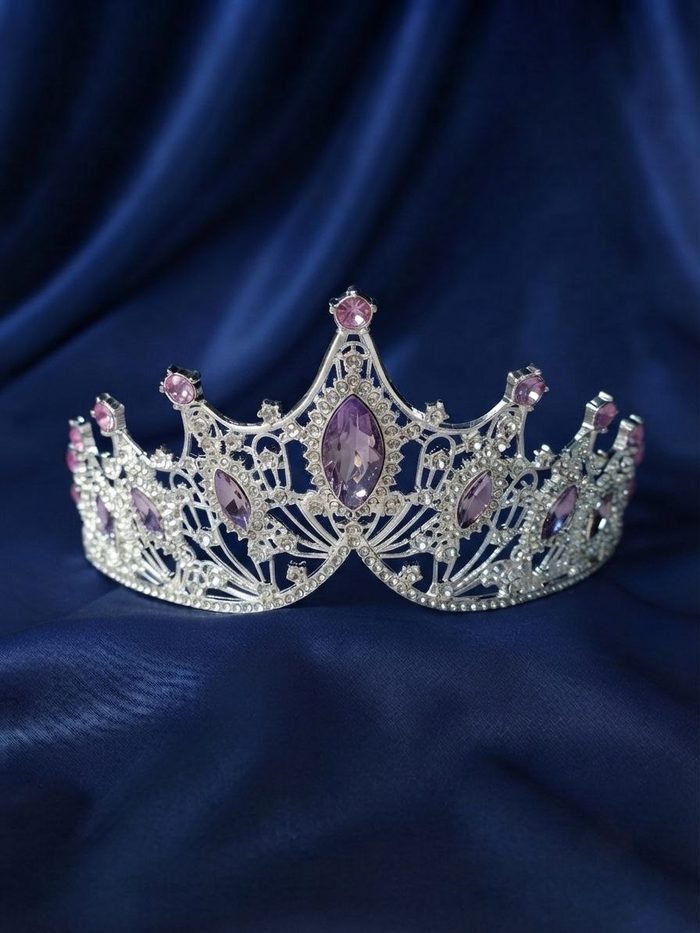 Corona De Metal 7481 - Plateado C/Lila Y Rosado