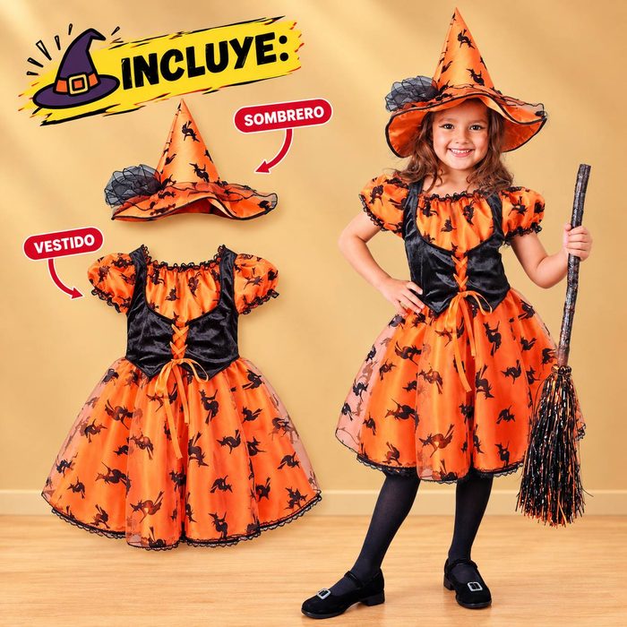 Disfraz Brujita Naranja Niña - Talla 18 - 24 Meses