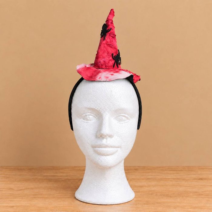 Cintillo Hallowen - Sombrero Rojo con Lazo. Calabaza, Araña y Ojos