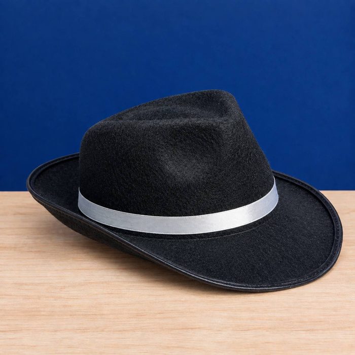 Sombrero Ganster Negro con Cinta Blanca