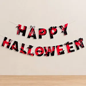 Banderin Happy Halloween Rojo con Negro