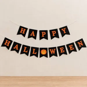 Banderin Happy Halloween - Negro Letras Naranja
